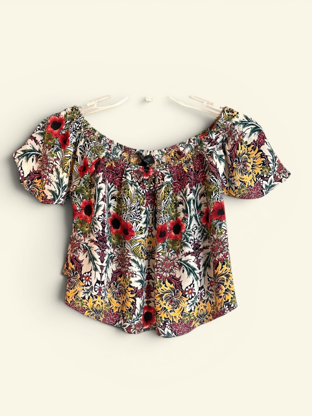 Topshop Floral Cropped Top Boho Off Shoulder Flutter Sleeve Size 2